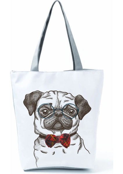 HL1510 Stili Yeni Bayan Bez Çantalar Siyah Beyaz Sevimli Kedi Baskılı Kumaş Eko Çanta Yüksek Kapasiteli Alışveriş Ofisi Yeniden Kullanılabilir Rahat Omuz Çantası (Yurt Dışından)