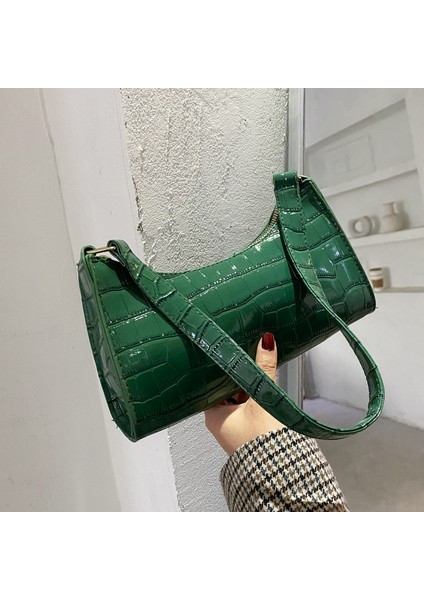 Yeşil Stil Moda Zarif Alışveriş Çantası Retro Rahat Kadın Tote Omuz Çantaları Kadın Deri Düz Renk Zincir Çanta Wome Için (Yurt Dışından)