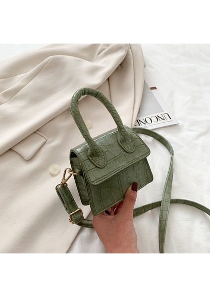 Yeşil Stil Mini Tote Bag Crocodile Pattern Flip Messenger Crossbody Bag Female Simple Shoulder Bag Small Square Lady Handbag New (Yurt Dışından)