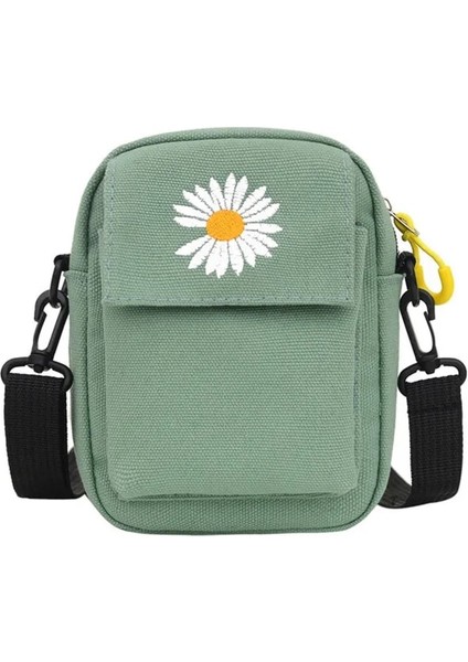 Yeşil Stil Kadın Omuz Çantası Yaz Çantası Sevimli Papatya Çantası Rahat Tote Açık Kanvas Çanta Fermuar Postacı Çantaları Madeni Para Tutacağı Çanta (Yurt Dışından)