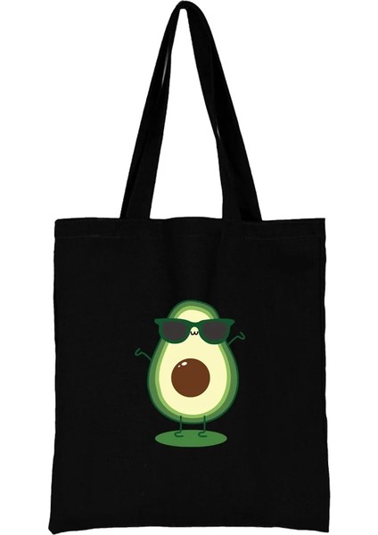 AVOKADO015 Tarzı Sevimli Avokado Karikatürler Desen Serisi Eko Kadın Alışveriş Çantaları Alışveriş Omuz Çantası Moda Siyah Baskı Çanta Kanvas Tote Çanta (Yurt Dışından)