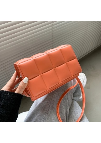Turuncu Tarzı 20.5X12X7CM Olid Renk Moda Omuz Çantaları Kadın Seyahat Messenger Çanta Ekose Küçük Pu Deri Kadınlar Için Crossbody Çanta (Yurt Dışından)