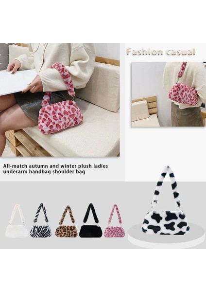 Inek Desen Stili Moda Kadın Inek Baskı Kalıp Çantaları Kadın Kış Peluş Koltukaltı Çantaları Leopar Zebra Desen Kabarık Bez Çantalar Küçük Çantalar (Yurt Dışından)
