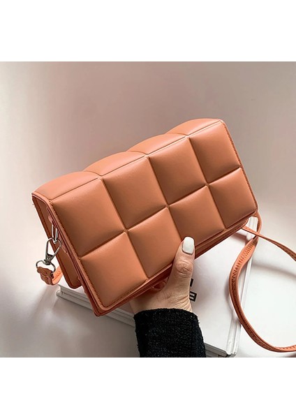Açık Kahverengi Tarzı 20.5X12X7CM Olid Renk Moda Omuz Çantaları Kadın Seyahat Messenger Çanta Ekose Küçük Pu Deri Kadınlar Için Crossbody Çanta (Yurt Dışından)