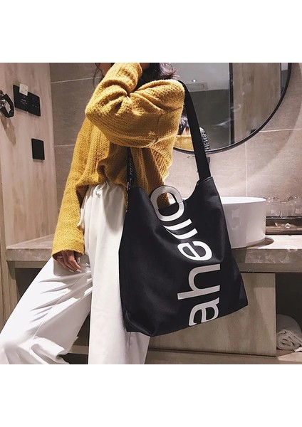 Siyah Stil Large Capacity Shopping Handbag Trend Letter Design Crossbody Shoulder Bags For Women Casual Female Travel Big Shopper Tote Bag (Yurt Dışından) fırsatları