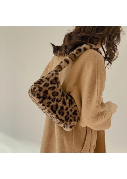 Black Peach Heart Style 2021 Winter Cow Print Underarm Bags For Women Soft Pluk Leopard Small Shoulder Bags Female Warm Fluffy Tote Bags Bolsas (Yurt Dışından)