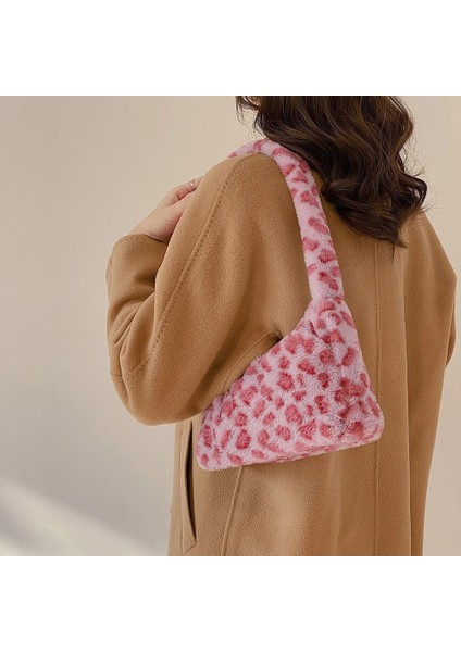 Black Peach Heart Style 2021 Winter Cow Print Underarm Bags For Women Soft Pluk Leopard Small Shoulder Bags Female Warm Fluffy Tote Bags Bolsas (Yurt Dışından)