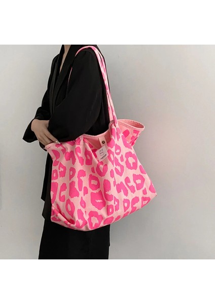 Pembe Omuz Çantası Stili Hylhexyr Pembe Leopar Omuz Çantası Kadın Büyük Kapasiteli Günlük Kılıf Bayanlar Sevimli Kanvas Çantalar Kova Çanta Yenı (Yurt Dışından)