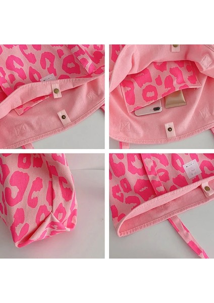 Pembe Omuz Çantası Stili Hylhexyr Pembe Leopar Omuz Çantası Kadın Büyük Kapasiteli Günlük Kılıf Bayanlar Sevimli Kanvas Çantalar Kova Çanta Yenı (Yurt Dışından) modelleri