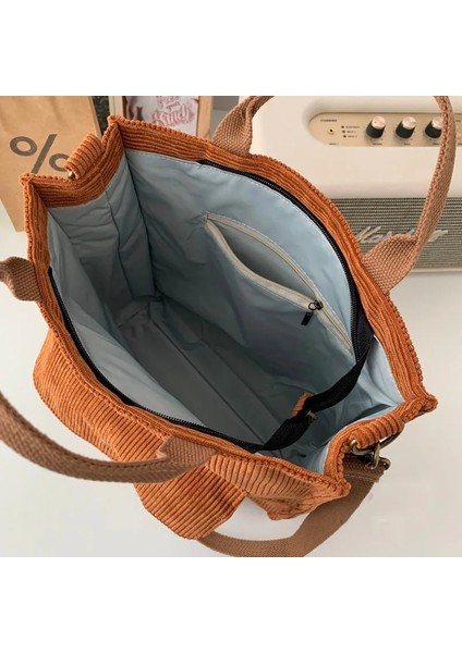 Dış Fermuar Yeşil Tarzı Hylhexyr Kadife Omuz Çantası Kadın Vintage Alışveriş Çantaları Fermuar Kız Öğrenci Bookbag Çanta Dış Cep ile Rahat Tote (Yurt Dışından)