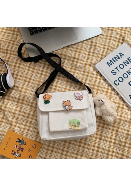 White-Bear Style Cute Canvas Small Bag Female New Japanese Harajuku Diagonal Bag Wild Student Girl Shoulder Bag Bags For Women (Yurt Dışından)