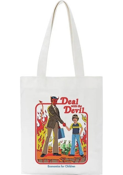 NO.1502 Stili Death Evil Devil Alien Baskı Yeni Rahat Harajuku Kadın Omuz Kanvas Çanta Ins Büyük Kapasiteli Tote Vogue Yeniden Kullanılabilir Kadın Çantaları (Yurt Dışından)
