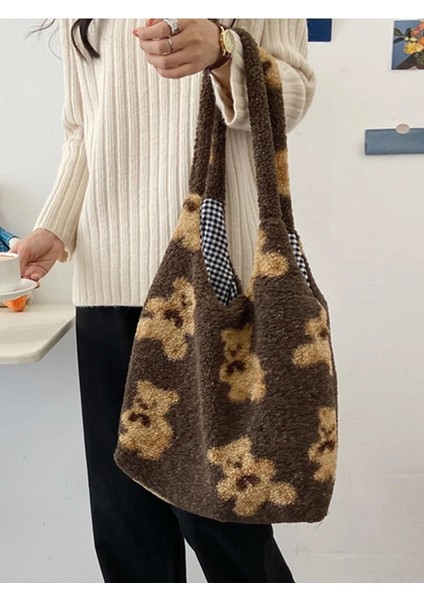 Koyu Kahverengi Tarzı Kadın Peluş Koyun Çanta Yeni Tasarım Kız Moda Kuzu Kumaş Gibi Omuz Çantası Kış Sıcak Kızlar Için Sevimli Kitap Çantaları (Yurt Dışından)