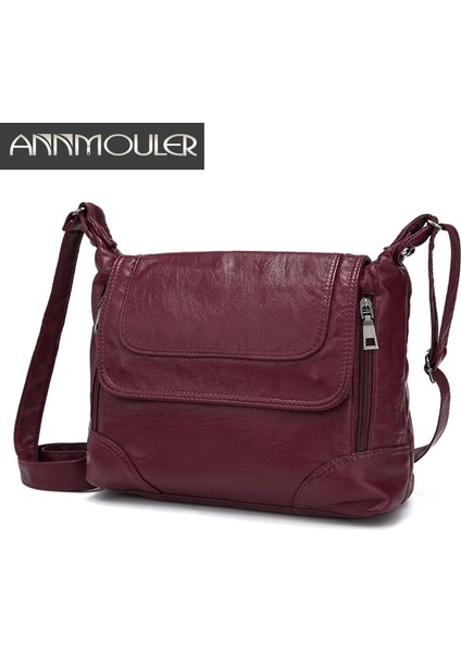 Qiuming Shop Kırmızı Stil Annmouler Kadın Omuz Çantası Tasarımcı Crossbody Çanta Yumuşak Yıkanmış Deri Messenger Çanta Lüks Çanta Kadın Çantaları Sac A Mai (Yurt Dışından)