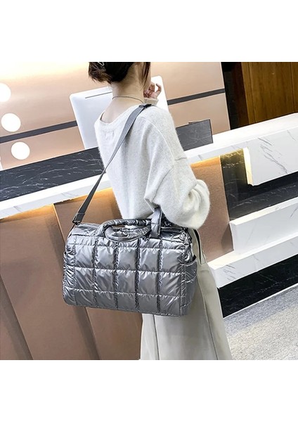 Renkli Stil Kış Yeni Kadınlar Için Büyük Kapasiteli Omuz Çantası Su Geçirmez Naylon Çantalar Uzay Pedi Pamuk Tüy Aşağı Çanta Omuz ile Büyük Çanta (Yurt Dışından) modelleri