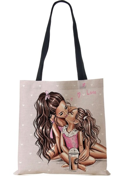 No.4 Tarzı Sevimli Karikatür Süper Mama Baskı Keten Tote Çanta Yeniden Kullanılabilir Omuz Çantaları Anne ve Bebek Katlanır Kadın Rahat Çanta Bayan Kumaş Kılıf (Yurt Dışından)