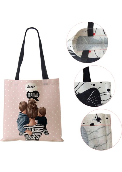 No.4 Tarzı Sevimli Karikatür Süper Mama Baskı Keten Tote Çanta Yeniden Kullanılabilir Omuz Çantaları Anne ve Bebek Katlanır Kadın Rahat Çanta Bayan Kumaş Kılıf (Yurt Dışından) indirimleri