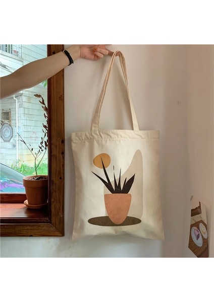B224B Stili Retro Boho Bitkiler Estetik Kanvas Tote Çanta Bayan Çanta Harajuku Ulzzang Moda Omuz Çantaları Büyük Kapasiteli Öğrenci Kitap Çantası (Yurt Dışından)