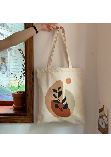B224B Stili Retro Boho Bitkiler Estetik Kanvas Tote Çanta Bayan Çanta Harajuku Ulzzang Moda Omuz Çantaları Büyük Kapasiteli Öğrenci Kitap Çantası (Yurt Dışından)