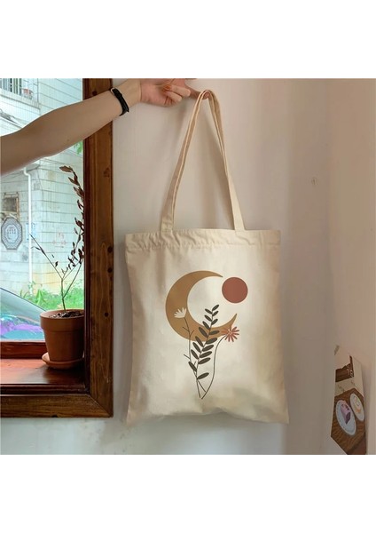 B224B Stili Retro Boho Bitkiler Estetik Kanvas Tote Çanta Bayan Çanta Harajuku Ulzzang Moda Omuz Çantaları Büyük Kapasiteli Öğrenci Kitap Çantası (Yurt Dışından)