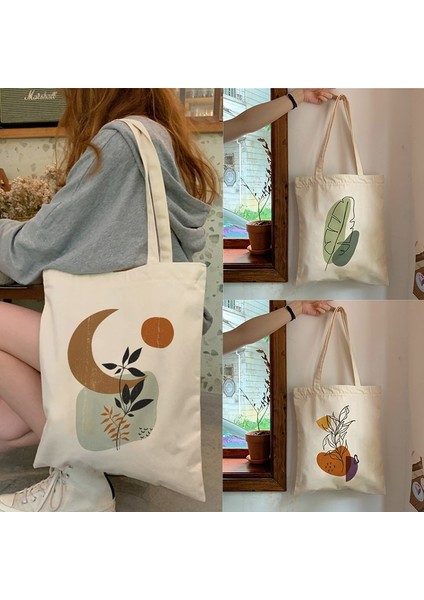 B224B Stili Retro Boho Bitkiler Estetik Kanvas Tote Çanta Bayan Çanta Harajuku Ulzzang Moda Omuz Çantaları Büyük Kapasiteli Öğrenci Kitap Çantası (Yurt Dışından)