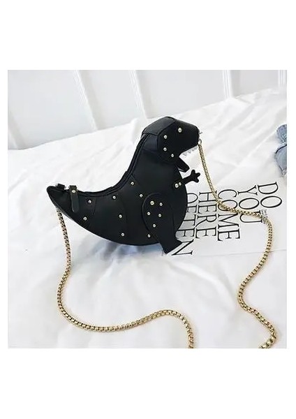 Siyah Stil Dinosaur Design Rivets Women's Purses And Handbags Shoulder Chain Bag Designer Small Crossbody Bag Female Clutch Bag Pu Leather (Yurt Dışından)