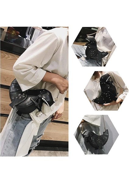 Siyah Stil Dinosaur Design Rivets Women's Purses And Handbags Shoulder Chain Bag Designer Small Crossbody Bag Female Clutch Bag Pu Leather (Yurt Dışından)