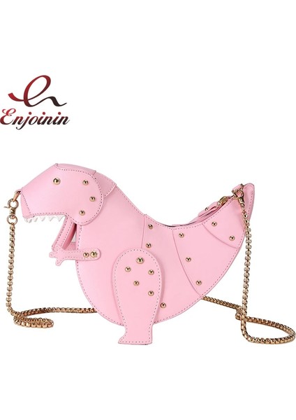 Siyah Stil Dinosaur Design Rivets Women's Purses And Handbags Shoulder Chain Bag Designer Small Crossbody Bag Female Clutch Bag Pu Leather (Yurt Dışından)