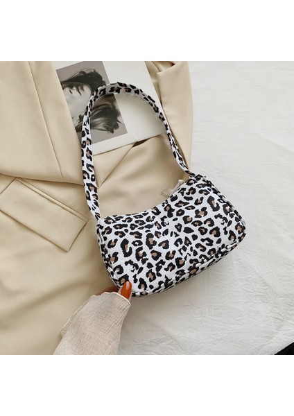 Leopar Tarzı Hayvan Desen Baskı Tuval Omuz Koltukaltı Çanta Eski Bayanlar Küçük Çanta Çanta Rahat Tüm Maç Moda Kadın Kare Çanta (Yurt Dışından)