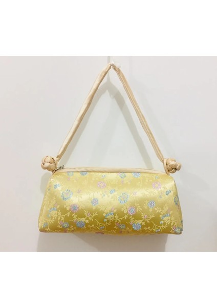 Sarı Çiçek Stili Moda Lüks Çin Tarzı Ipek Çanta Kadın Çanta Japon El Nakış Kılıf Cheongsam Kadın Cosplay Çanta Debriyaj (Yurt Dışından)