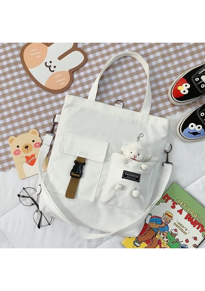 Koyun Beyaz Stili Kawaii Karikatür Tote Çanta Kanvas Çanta Alışveriş Çantası Süper Serin Çanta Omuz Çantaları Kız Kitap Çantaları Için Bolsa Feminina Mochila (Yurt Dışından)
