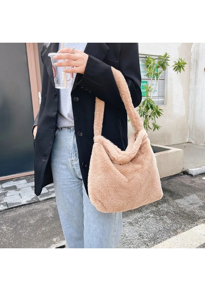 Siyah Stil Women's Bag Plush Leopard Love Heart Pattern Underarm Shoulder Bag Autumn Winter Ladies Large Capacity Shopper Tote Handbags (Yurt Dışından) modelleri