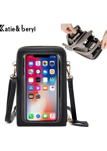 Şarap Kırmızısı Stili Mini Crossbody Omuz Çantaları Kadın Çok Fonksiyonlu Dokunmatik Cep Telefonu Cebi Kart Çanta Bayanlar Küçük Çanta Kadın Messenger Çanta (Yurt Dışından) modelleri