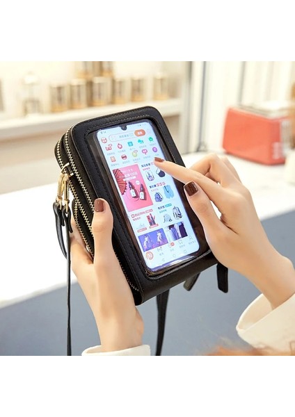 Şarap Kırmızısı Stili Mini Crossbody Omuz Çantaları Kadın Çok Fonksiyonlu Dokunmatik Cep Telefonu Cebi Kart Çanta Bayanlar Küçük Çanta Kadın Messenger Çanta (Yurt Dışından) fırsatları