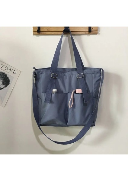 Mavi Hiçbir Sarkıt Stili Su Geçirmez Oxford Büyük Kapasiteli Tuval Kız Omuz El Kovası Çanta Sepeti Kadın Kadınlar Için Crossbody Çanta Rahat Bez Çantalar (Yurt Dışından)