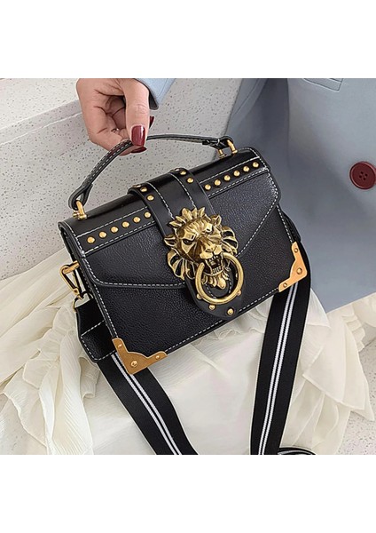 Kırmızı Stil 20CM x 15CM x 6cm Female Fashion Handbags Luxury Girls Crossbody Bags Tote Woman Metal Lion Head Shoulder Purse Mini Square Messenger Bag (Yurt Dışından) modelleri
