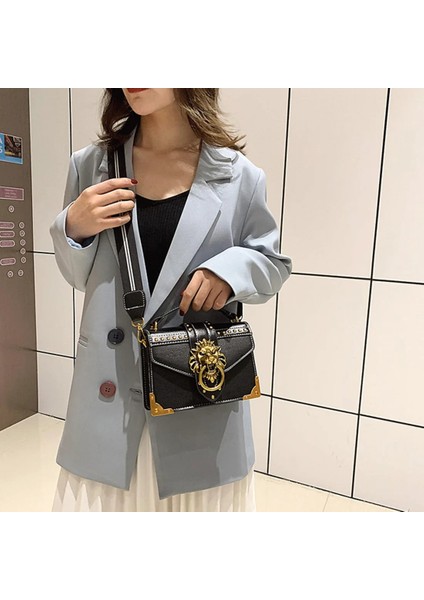 Kırmızı Stil 20CM x 15CM x 6cm Female Fashion Handbags Luxury Girls Crossbody Bags Tote Woman Metal Lion Head Shoulder Purse Mini Square Messenger Bag (Yurt Dışından) fırsatları