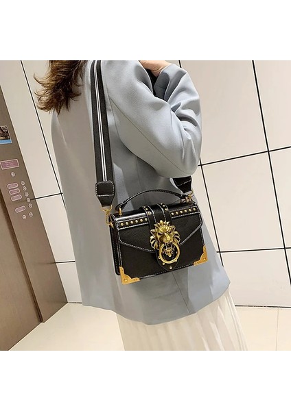 Kırmızı Stil 20CM x 15CM x 6cm Female Fashion Handbags Luxury Girls Crossbody Bags Tote Woman Metal Lion Head Shoulder Purse Mini Square Messenger Bag (Yurt Dışından) indirimleri