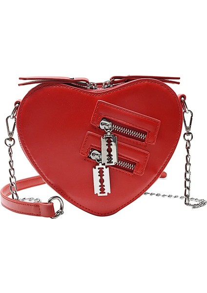 Kırmızı Stil Gothic Heart Blade Zipper Chain Crossbody Bags For Women Girl Casual Shoulder Purses And Handbags Techwear Summer Wallet Goth (Yurt Dışından)