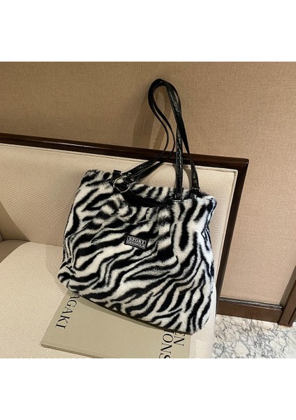 Zebra Stili Vintage Kadın Omuz Çantası Yaratıcı Zebra Çizgili Inek Desen Baskı Koltukaltı Çanta Kız Moda Çanta (Yurt Dışından)