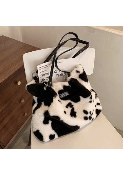 Zebra Stili Vintage Kadın Omuz Çantası Yaratıcı Zebra Çizgili Inek Desen Baskı Koltukaltı Çanta Kız Moda Çanta (Yurt Dışından)