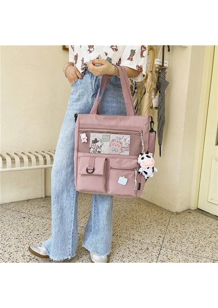 Inek Tarzı ile Pembe 33 10 37CM 2021 Yeni Büyük Kapasiteli Sevimli Kız Omuz Çantası Koreli Moda Öğrenciler Eğimli Omuz Çantası Naylon Su Geçirmez Çanta Gelgit (Yurt Dışından)