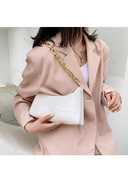 Siyah 1 Stil Timsah Desenli Fermuarlı Çantalar Yeni Moda Doku Kabartmalı Lake Omuz Çantası Wome Için Basit ve Küçük Kare Çantalar (Yurt Dışından) indirimleri