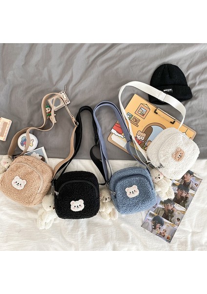 Kahverengi Tarzı 2021 Sonbahar ve Kış Yeni Sevimli Ayı Messenger Çanta Kadın Peluş Cep Telefonu Çantası Kız Küçük Omuz Çantası (Yurt Dışından) modelleri