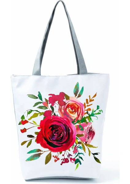 HL0698 Tarzı Ayçiçeği Baskılı Çanta Eko Yeniden Kullanılabilir Yüksek Kapasiteli Katlanabilir Alışveriş Çantası Bitki Çiçek Grafik Seyahat Plaj Çantası Özel Desen (Yurt Dışından)