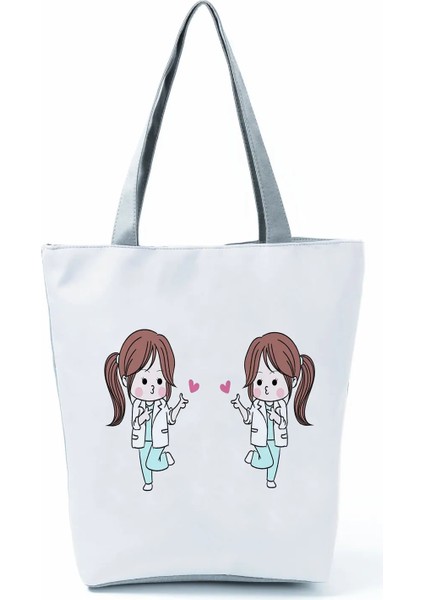 HL1551 Hemşire Çanta Stili Elektrokardiyogram Izgara Baskı Omuz Çantaları Moda Basit Kadın Çantası Eko Taşınabilir Çantalar Pratik Yüksek Kapasiteli Alışveriş Çantası (Yurt Dışından)