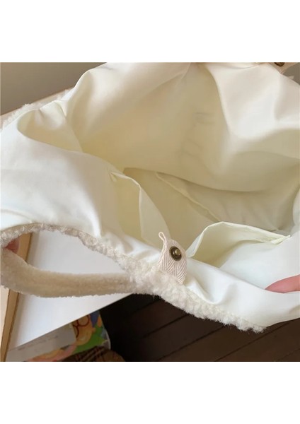 Bej ve Kuzu Stili Hylhexyr Kadınlar Yumuşak Peluş Tote Basit Sıcak Bez Alışveriş Çantaları Nakış Ayı Çanta Eko Omuz Çantası Kızlar Için Çantalar (Yurt Dışından)