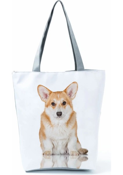 HL1512 Corgi Stili Karikatür Sevimli Dachshund Baskılı Çanta Kadın Yüksek Kapasiteli Seyahat Omuz Çantası Hayvan Alışveriş Çantası Bayanlar Yeniden Kullanılabilir Bakkal Çantası (Yurt Dışından)