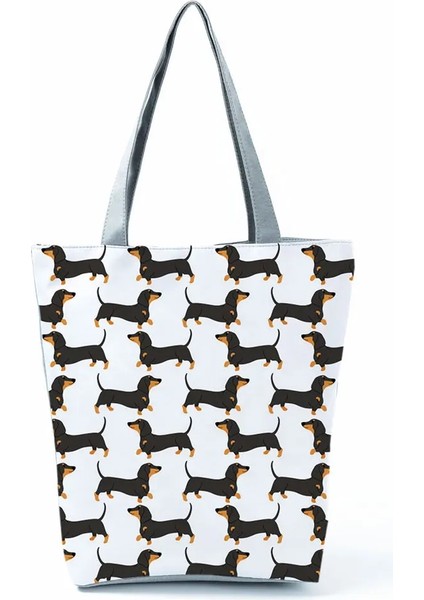 HL1512 Corgi Stili Karikatür Sevimli Dachshund Baskılı Çanta Kadın Yüksek Kapasiteli Seyahat Omuz Çantası Hayvan Alışveriş Çantası Bayanlar Yeniden Kullanılabilir Bakkal Çantası (Yurt Dışından)