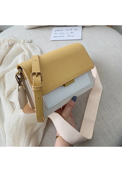 Sarı Stil 19.5X7X15CM Kontrast Renk Deri Kadınlar Için Crossbody Çanta Ravel Çanta Moda Basit Omuz Askılı Çanta Bayanlar Küçük Flap Çanta (Yurt Dışından)